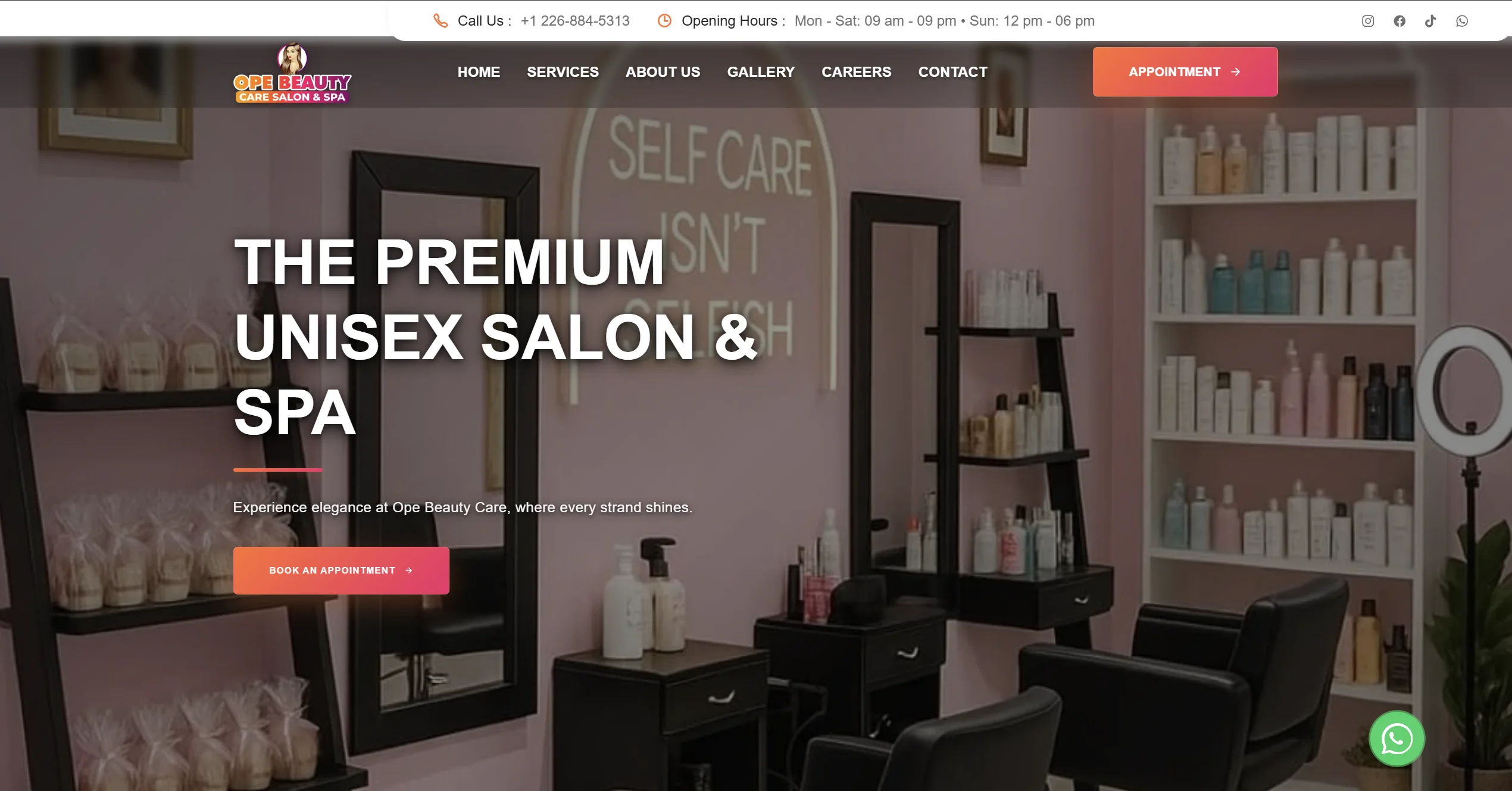 OPE Beauty Care — custom website built by Infinium Cloud, Toronto web development company